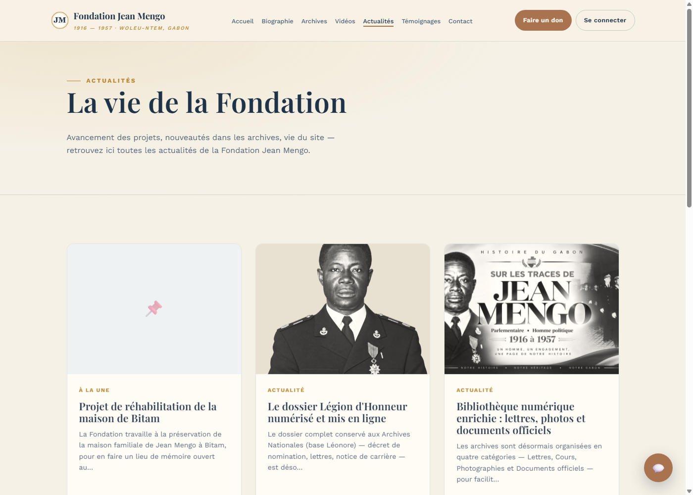 La rubrique Actualités de la Fondation