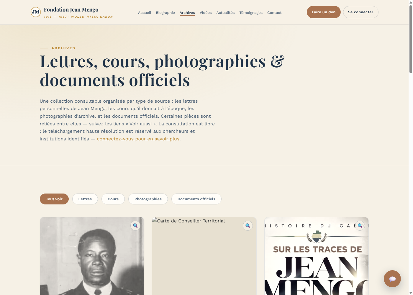 Les Archives numériques : lettres, cours, photographies et documents officiels